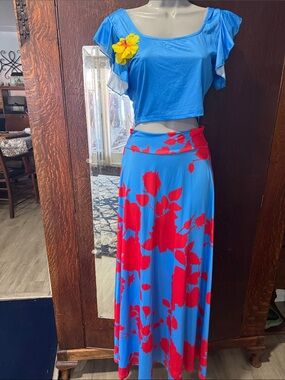 Blue & Red Floral Maxi Skirt - Women's Summer Skirt